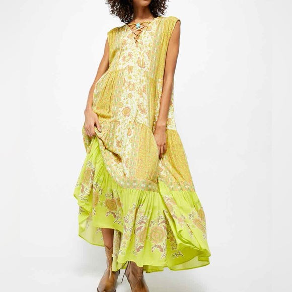 Free People Dresses & Skirts - Free people hanalei bay maxi dress lime green lace up tropical vacation yellow